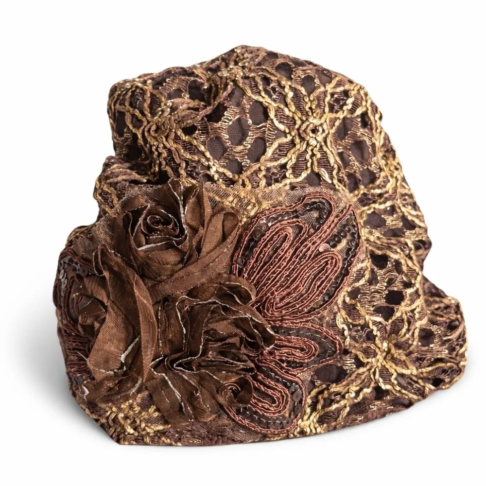 Elegant Lace Hat with Floral Accents. Rare Unique Style.